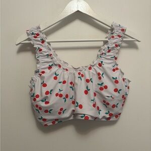 White Cherry Print Ruffled Bikini